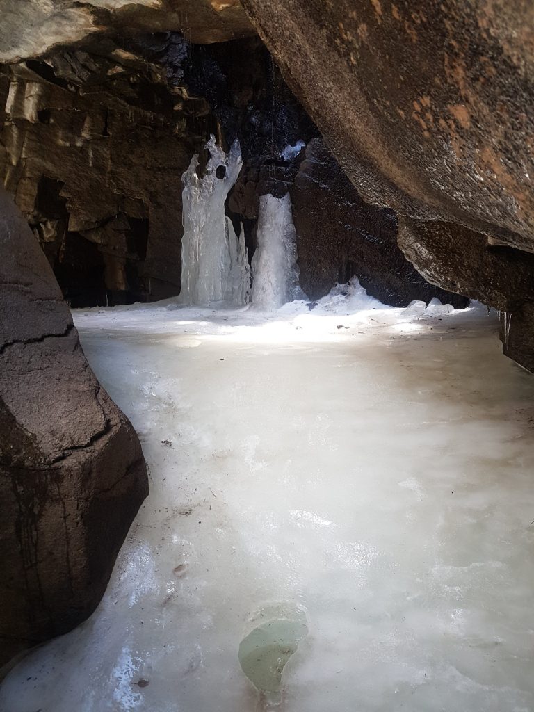 A peek inside the ice cave at The Grottos