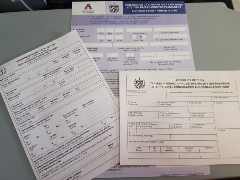 Forms to fill out to enter Cuba